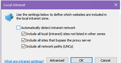 Local Intranet zone settings