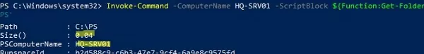 powershell function get foldersize on remote computer