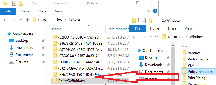 copy policydefinitions folder to GPO Central Store