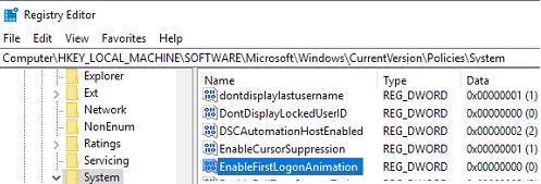 EnableFirstLogonAnimation registry parameter