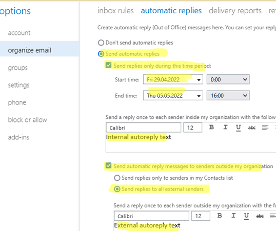 Exchchange Server - set automatic reply another user