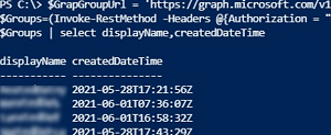 Get Azure group creation time via Microsoft Graph API and PowerShell