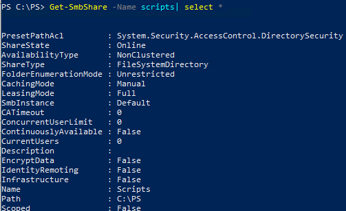 Get-SmbShare settings witn powershell