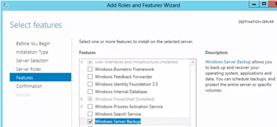 install Windows Server Backup from server manager