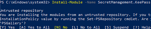 installing SecretManagement.KeePass module