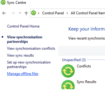 Manage Offline Files on Windows 10
