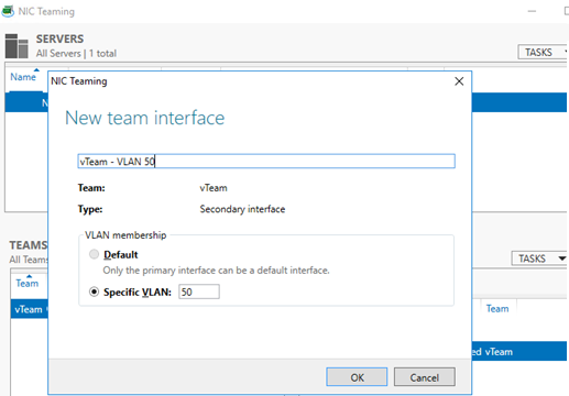 nic teaming on windows server 2016 - adding vlan interface