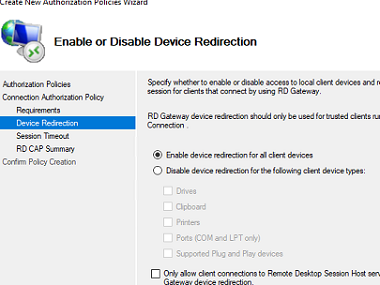 rdgw - configure device redirection 