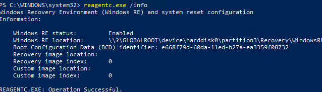 reagentc.exe /info - check Windows Recovery Environment health