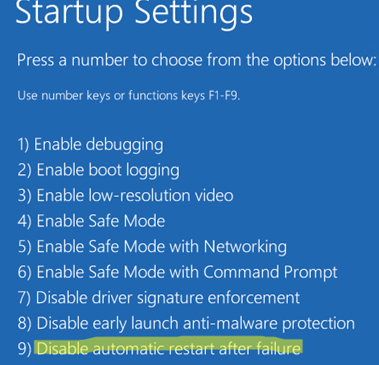 safe mode: Disable automatic restart after failure