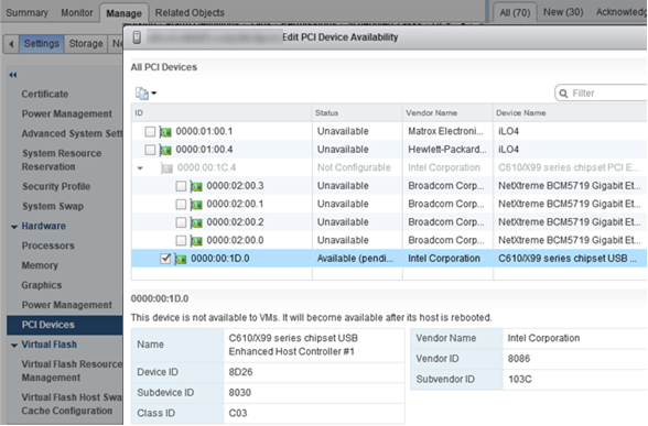 VMware PCI Passthrough (VMDirectPath) for USB device