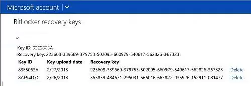 BitLocker Recovery Keys in microsoft website