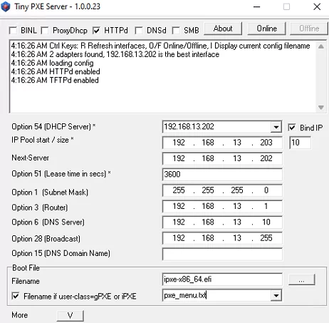 configure and start tinypxe server on windows 10