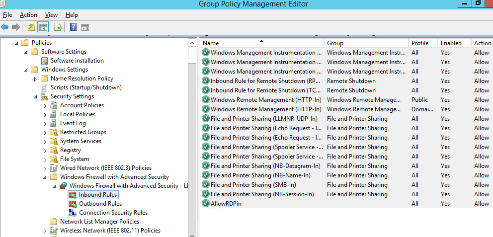 configuring windows firewall inbound rules via gpo