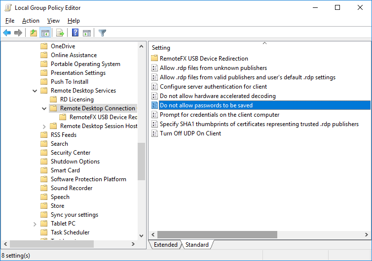 disable the policy "Do not allow passwords to be saved"
