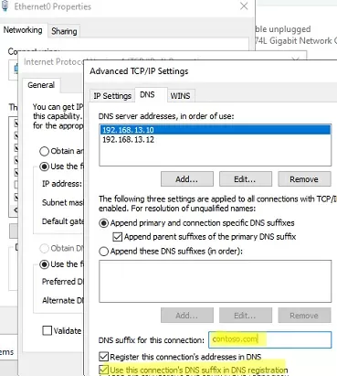 enable dns suffix for domain network profile