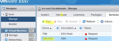 enable TSM-SSH service