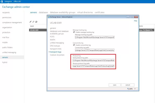 exchange2013 change Protocollogs location