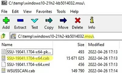 extract update cab file from msu using 7zip