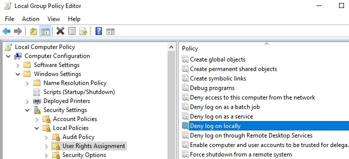 gpo: deny log on locally for local windows users