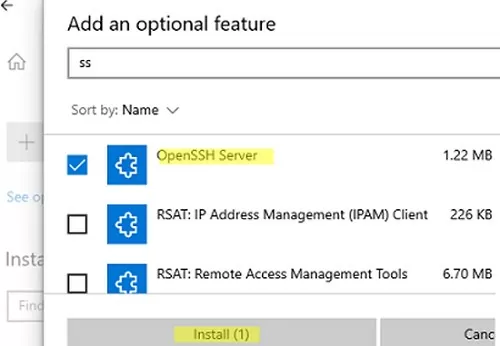 install openssh server on windows 10 via settings app