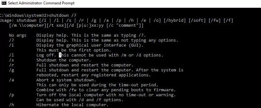 The shutdown.exe command in Windows