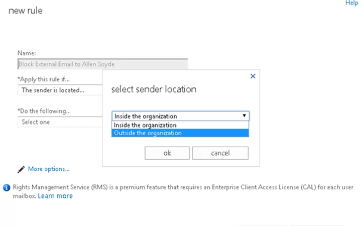 transport rule for sender outside the organization