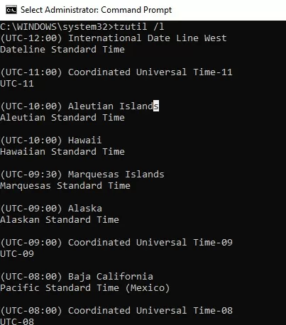 tzutil /l -list all available timezone