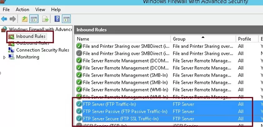 windows firewall inbound ftp rules