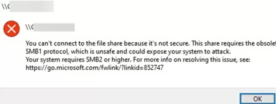 windows10 smb 1.0 access error